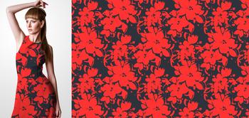 33254v Materiał ze wzorem abstrakcyjne czerwone kwiaty na ciemnym tle